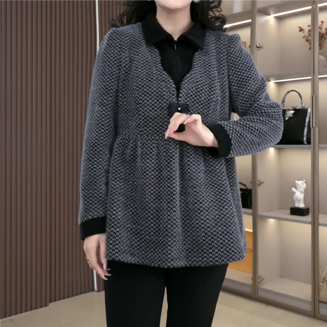 丹思慕大码女装冬季新款简约气质时尚拼接舒适洋气上衣ZSX25A0536