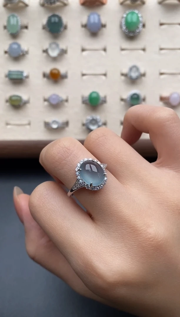 银S925镶嵌戒指翡翠一物一证一礼盒