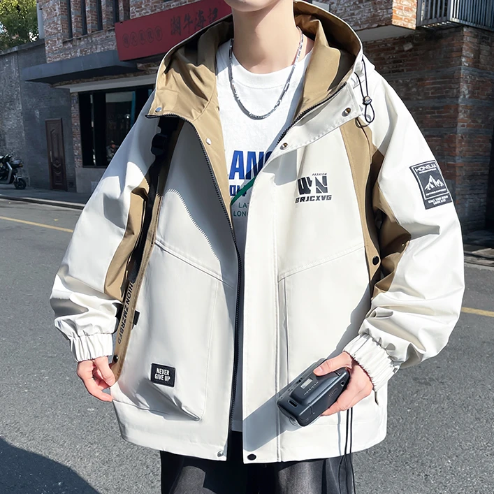 青少年连帽夹克外套男2025春季新款港风时尚潮流百搭学院风冲锋衣