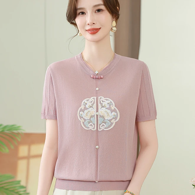 年轻妈妈夏装短袖T恤针织小衫2025新款洋气两件套装母亲节上衣服