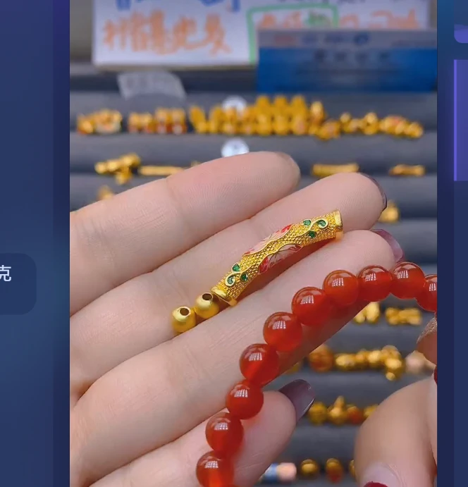 足金999莲花弯管+卡5古2颗玛 瑙/多样性发