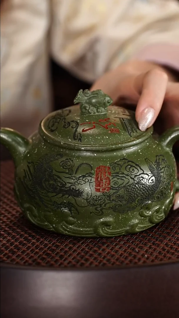 茶壶紫砂宜兴紫砂壶银星砂墨绿泥乘风破浪280cc