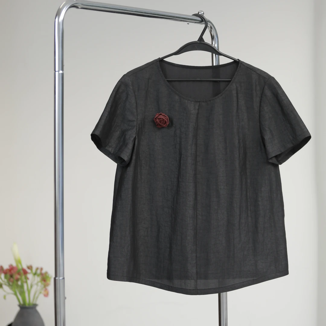 布小匠墨原创非遗直播专供桑蚕丝真丝香云纱龟裂纹艺术感高级短袖