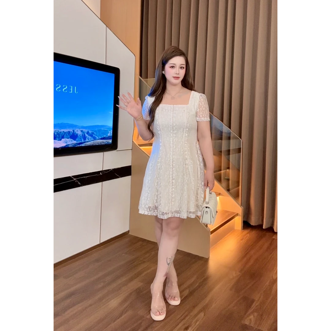 贝贝微胖定制~【冰山美人】夏季重工复古蕾丝显瘦气质裙子JMQ450