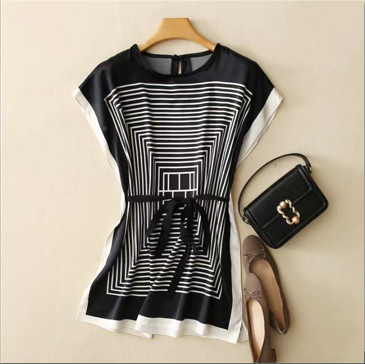 【飞扬】93.7桑蚕丝上衣显瘦夏季女装商场同款短袖 19079