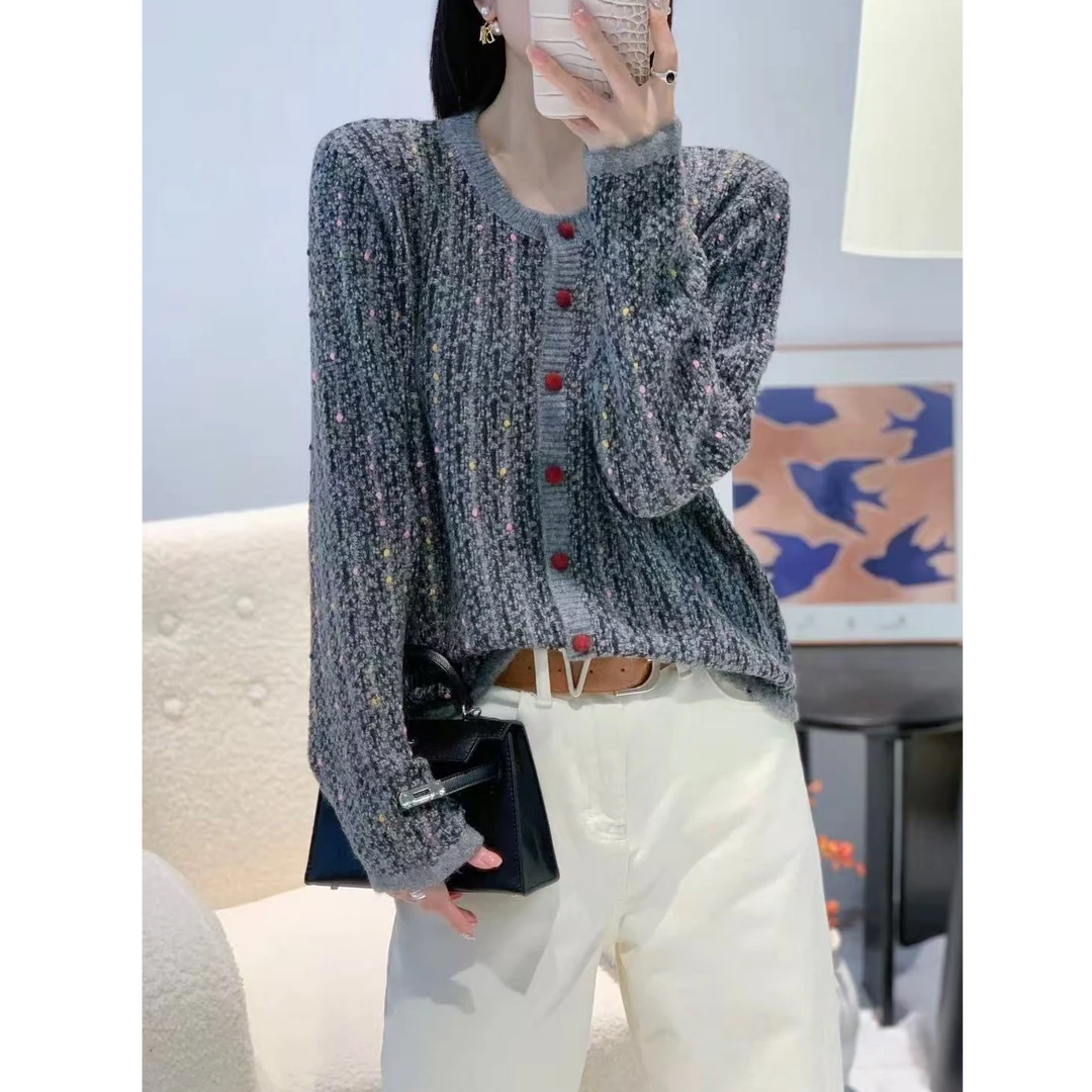 秋冬款潮流重工设计感洋气彩色拼接时尚针织开衫