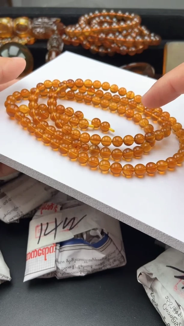【闪购商品】琥珀手链未镶嵌6+金棕珀108多圈项链