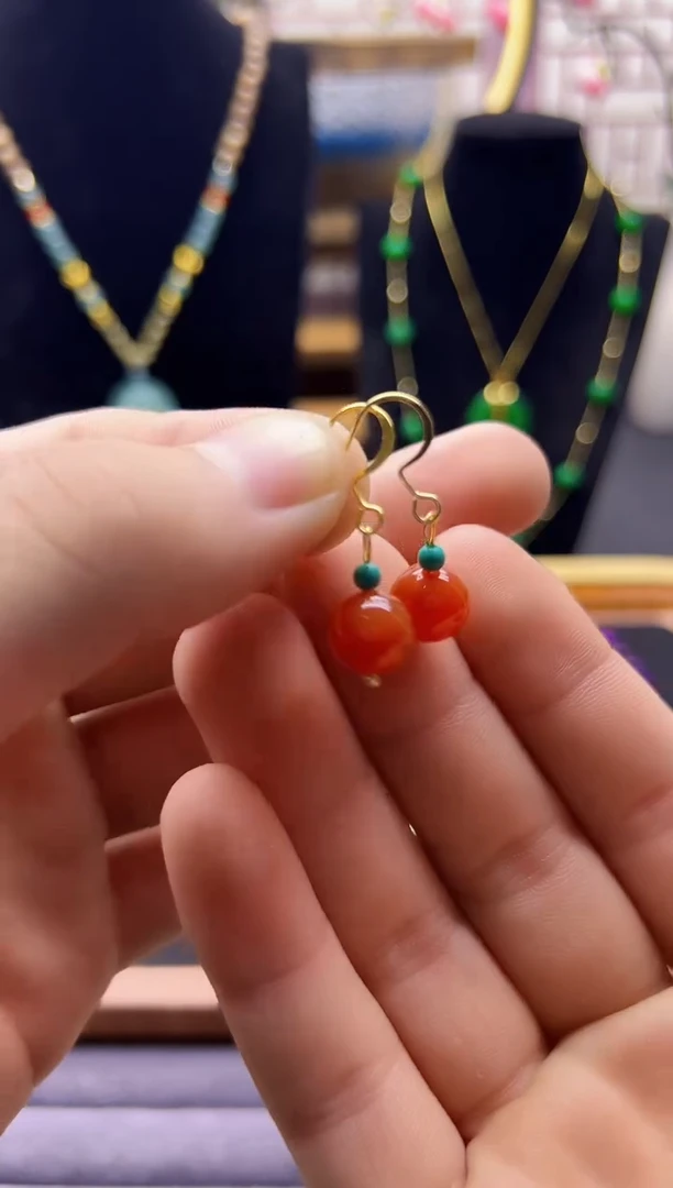 【闪购商品】南红玛瑙耳饰14K金镶嵌E228
