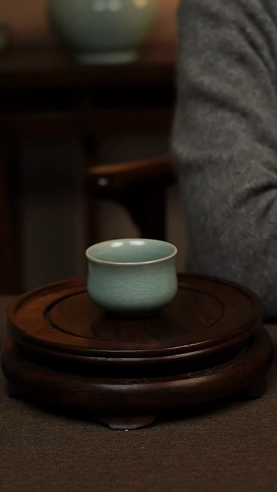 瓷片仿古天青玉兰杯80ml 微瑕 不带礼盒