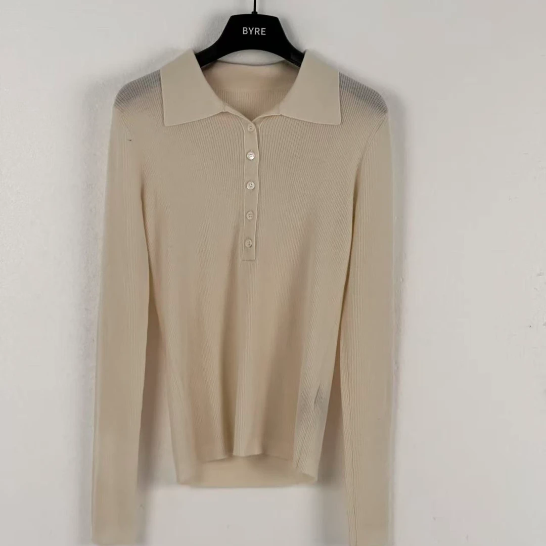 杏色翻领长袖打底 DD030