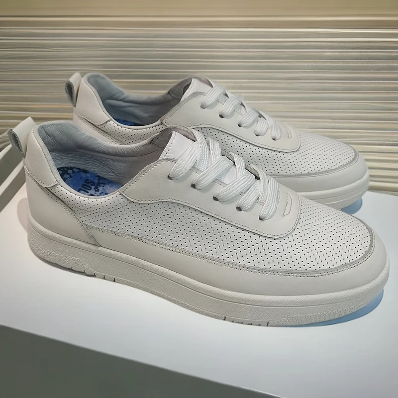 2025新款里外烟斗小白鞋全真皮镂空透气夏季时尚简约男板鞋鞋子