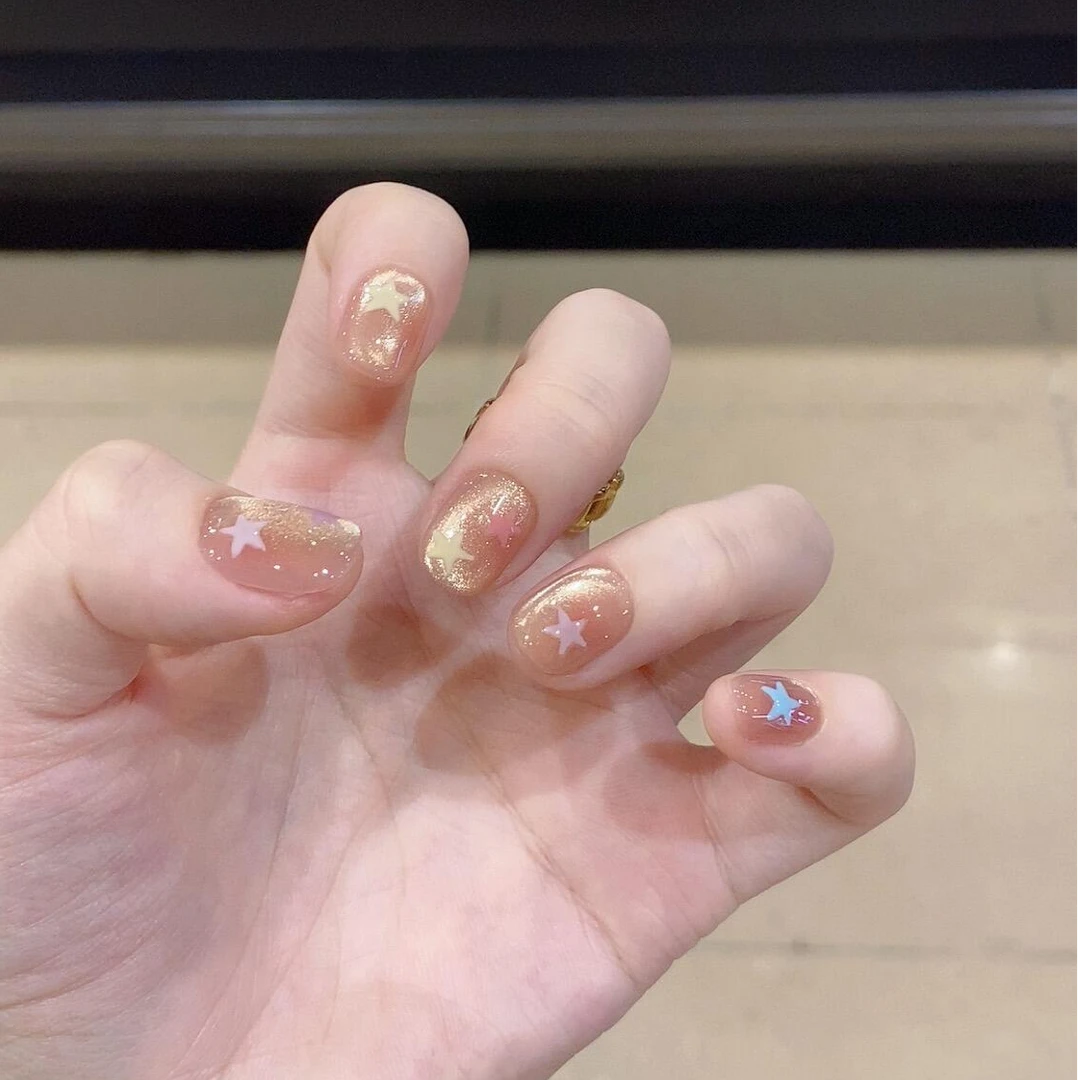 Nice SoSo【小星星】纯手工穿戴甲纯欲手绘猫眼裸色渐变马卡龙冰透