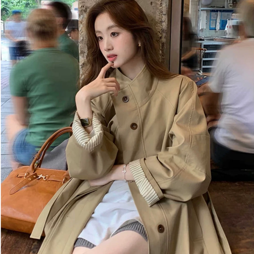 春秋慵懒风宽松韩系风衣外套女新款高级垂感显瘦休闲中长款大衣