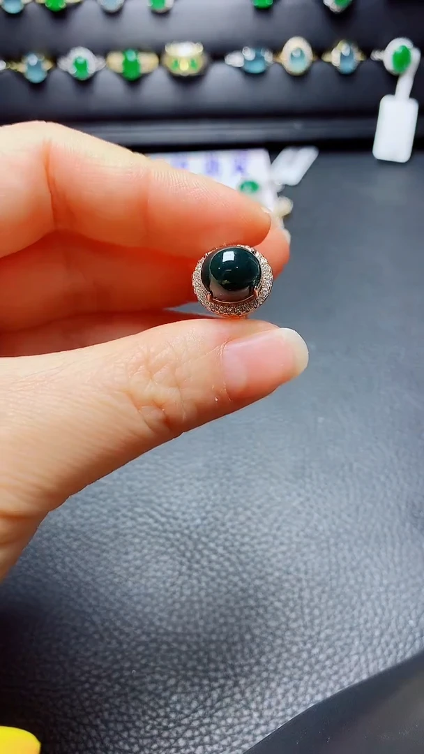 银S925镶嵌戒指翡翠  天然翡翠A货s925银镶