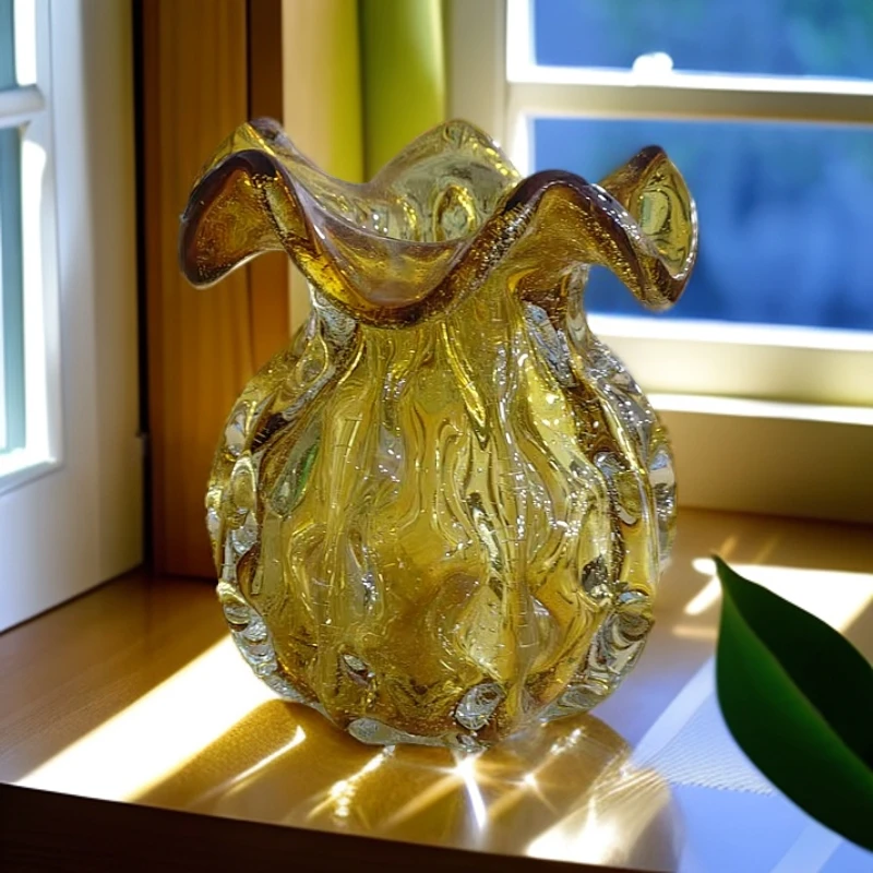 S外贸孤品花瓶花器琥珀色钱袋子