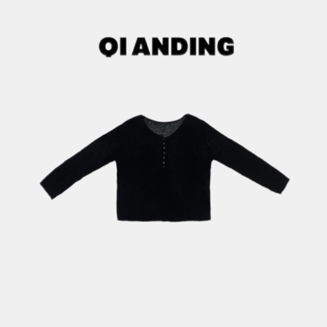 【QIANDING】25新款亚麻混纺极简套头针织25826