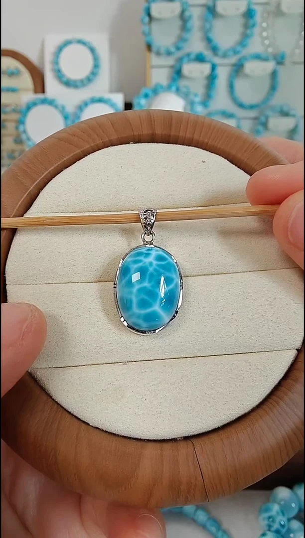 银S925镶嵌针钠钙石（海纹石）吊坠(不含链)离*多样性发一