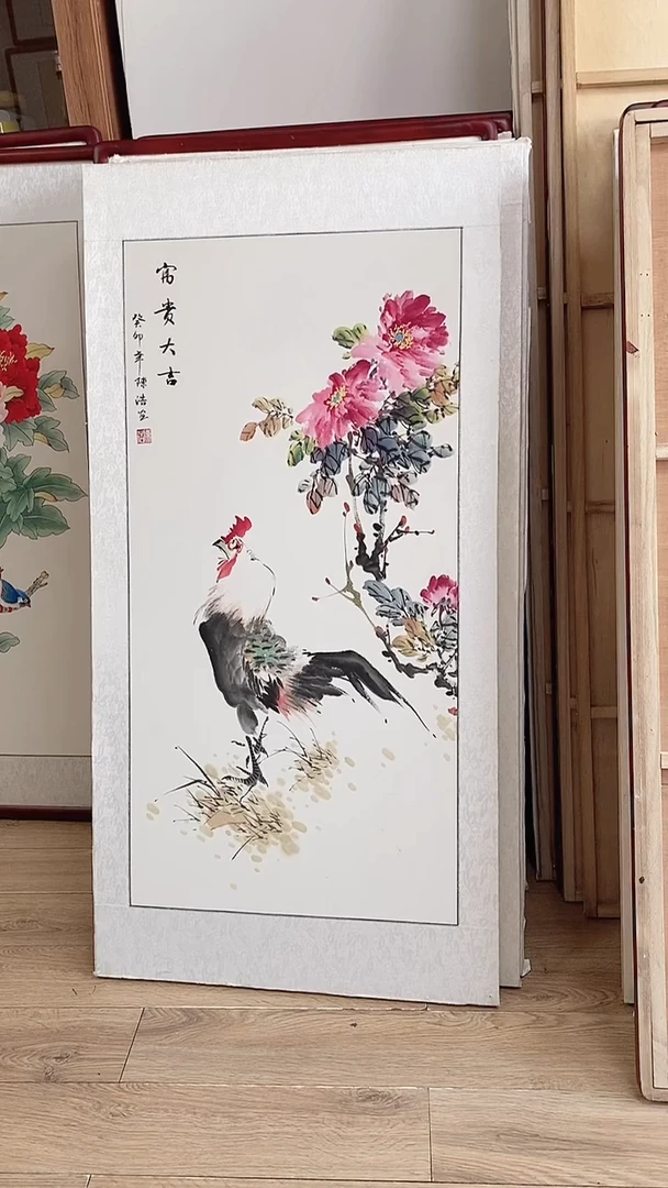 国画纯手绘国画玄关竖幅125*65CM带框装饰字画