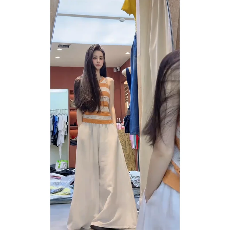 时尚套装宽松百搭显瘦套装时尚撞色夏季高腰休闲裤运动显瘦