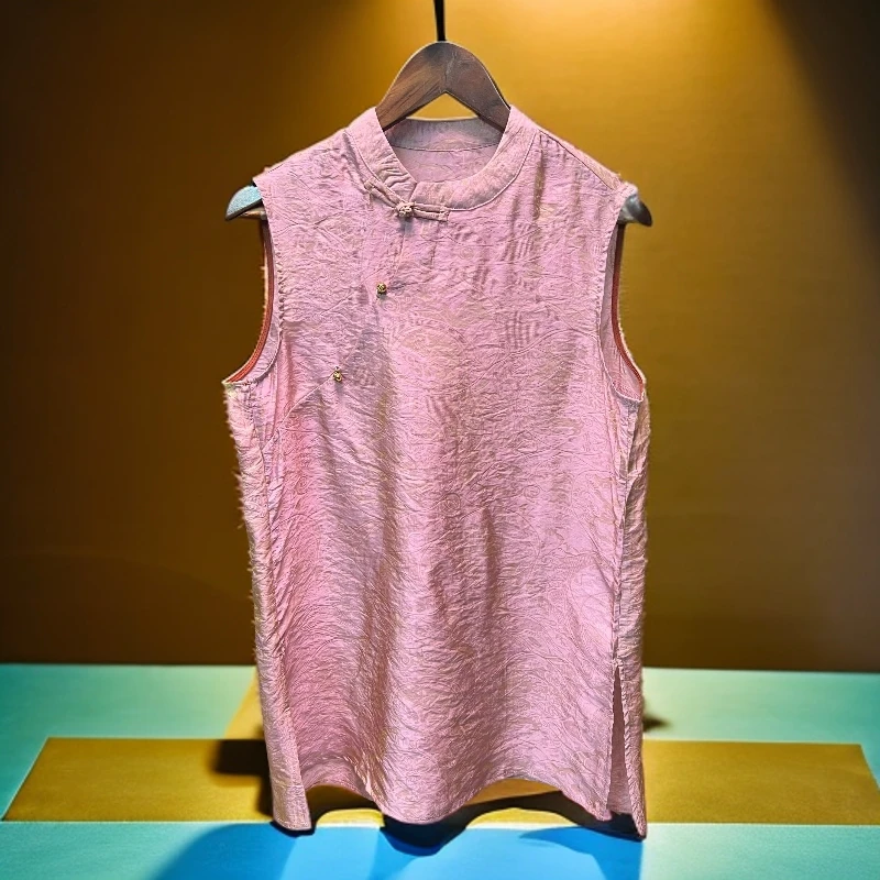 《春晓》粉黛中式国风提花坎肩背心夏季女装上衣