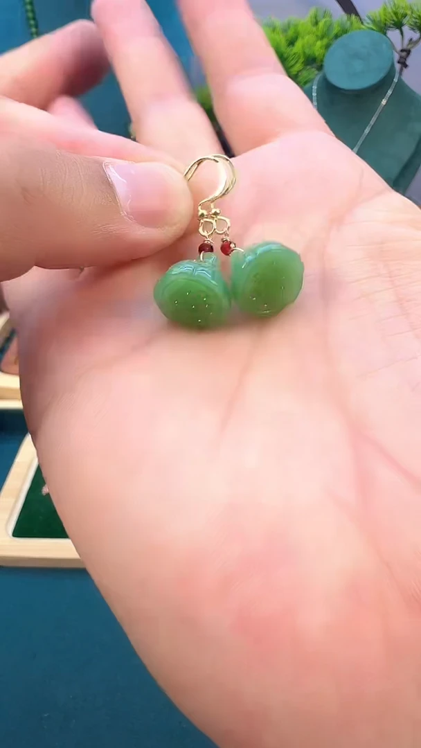 和田玉14K金镶嵌耳饰E59