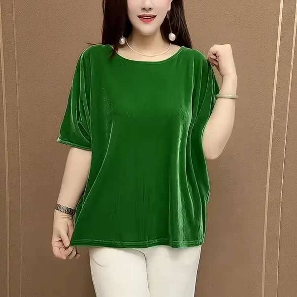 中老年妈妈夏装短袖蝙蝠衫2025新款宽松休闲韩版百搭女装纯色小衫