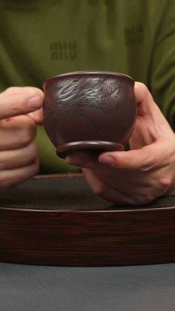 【闪购商品】紫砂茶壶石红 刻龙杯