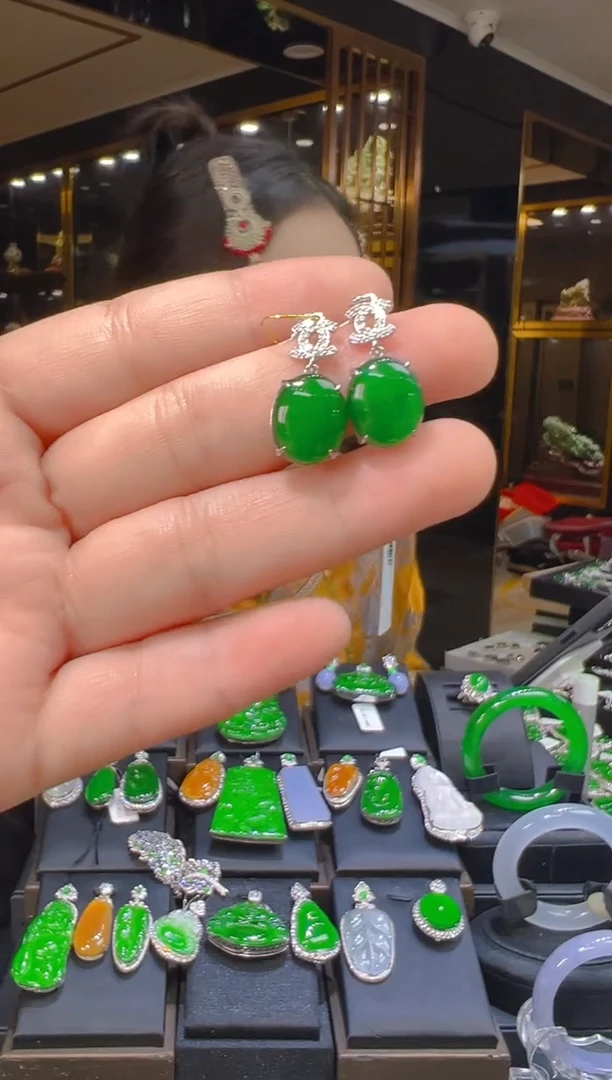 银S925镶嵌翡翠耳饰018（多样性发其一）