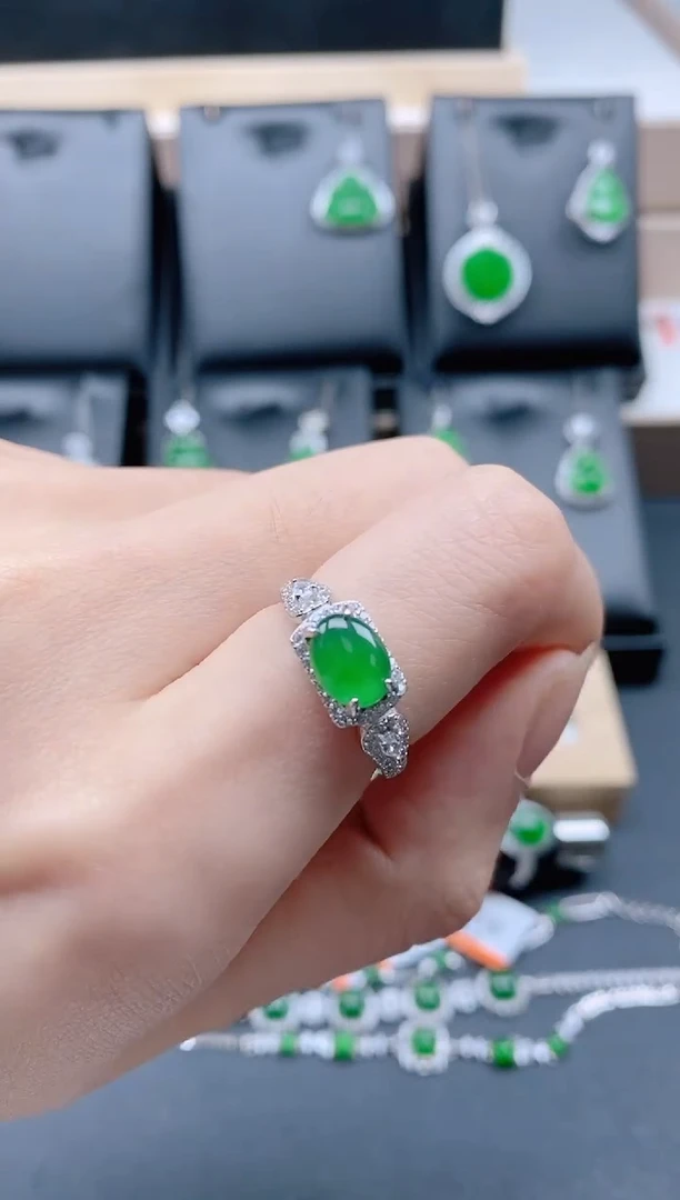 银S925镶嵌戒指翡翠天然翡翠