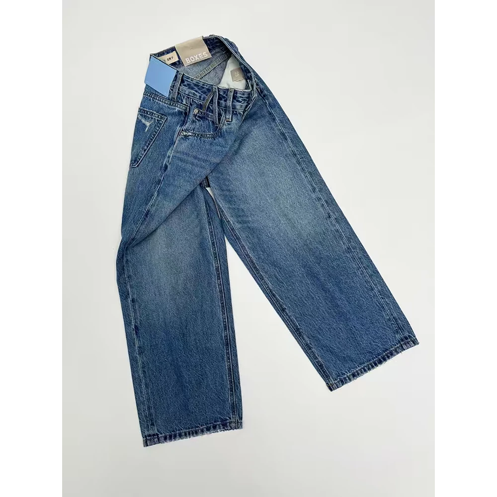 SU【782-1】花65 愫雅 MWMA超爆裤王蓝标九分磨破直筒牛仔裤~