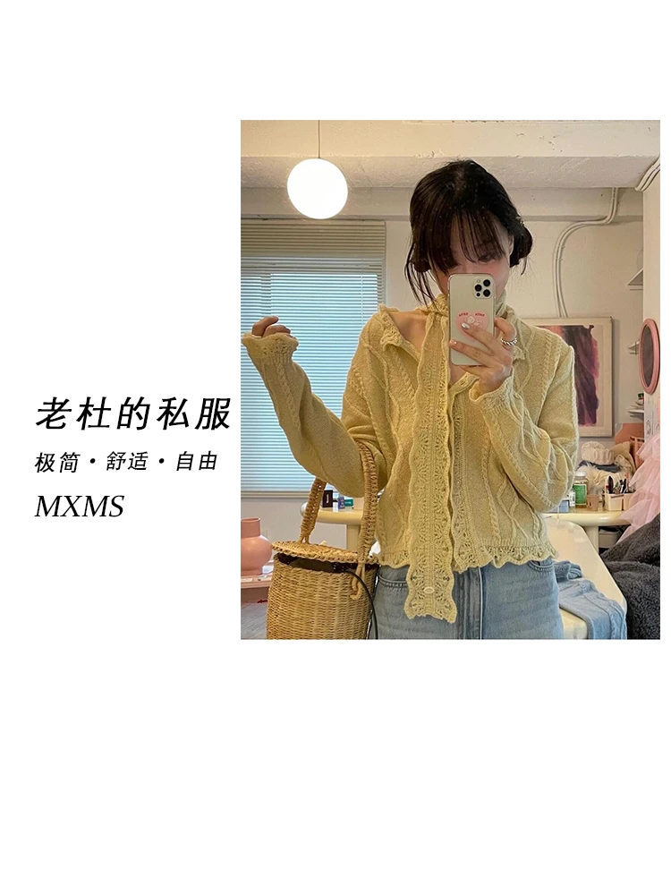 （麦欢尼）CW07-“麻花开衫”韩系针织休闲运动亮片纽扣开衫