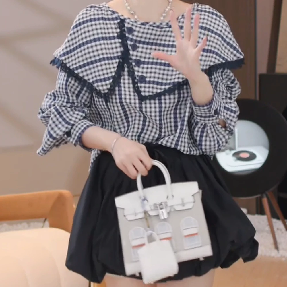 2025春季新款时尚气质百搭小众荷叶领衬衫花苞裙套装裙子两件套女