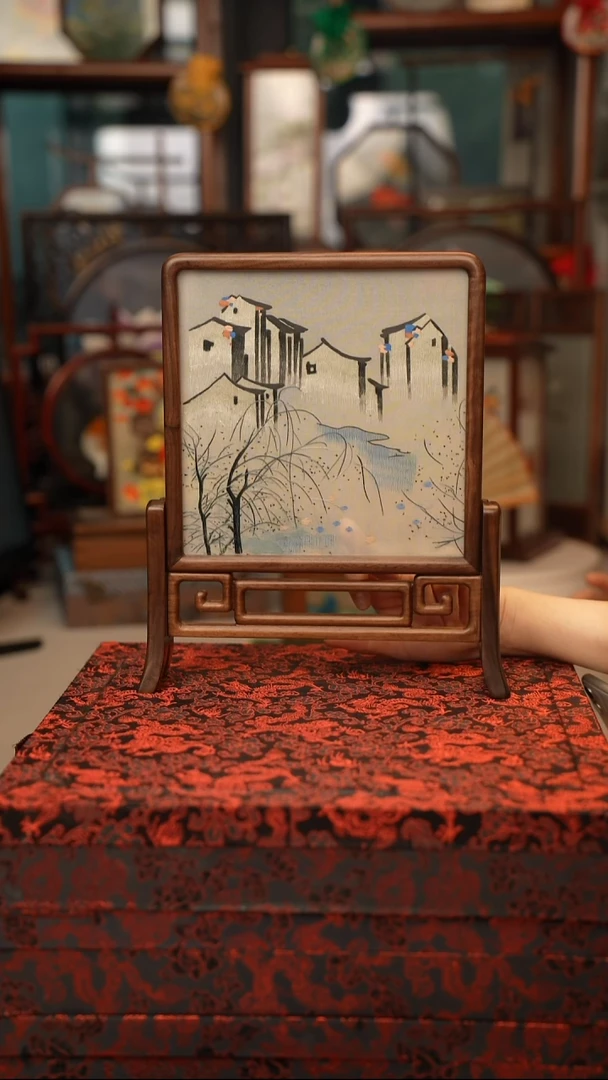 扇子摆件摆台双面绣花