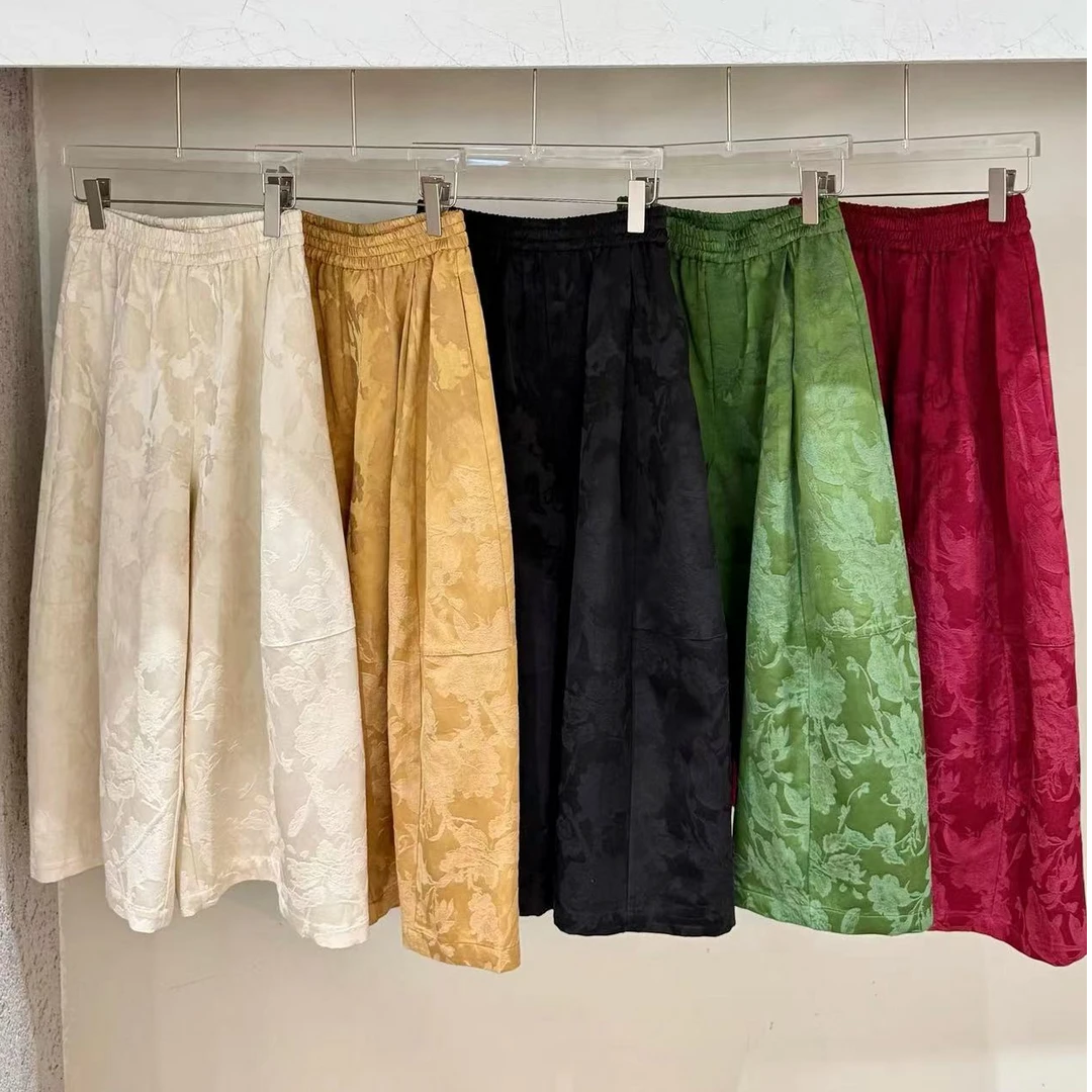 【禾嘉】新中式复古提花宽松阔腿裤