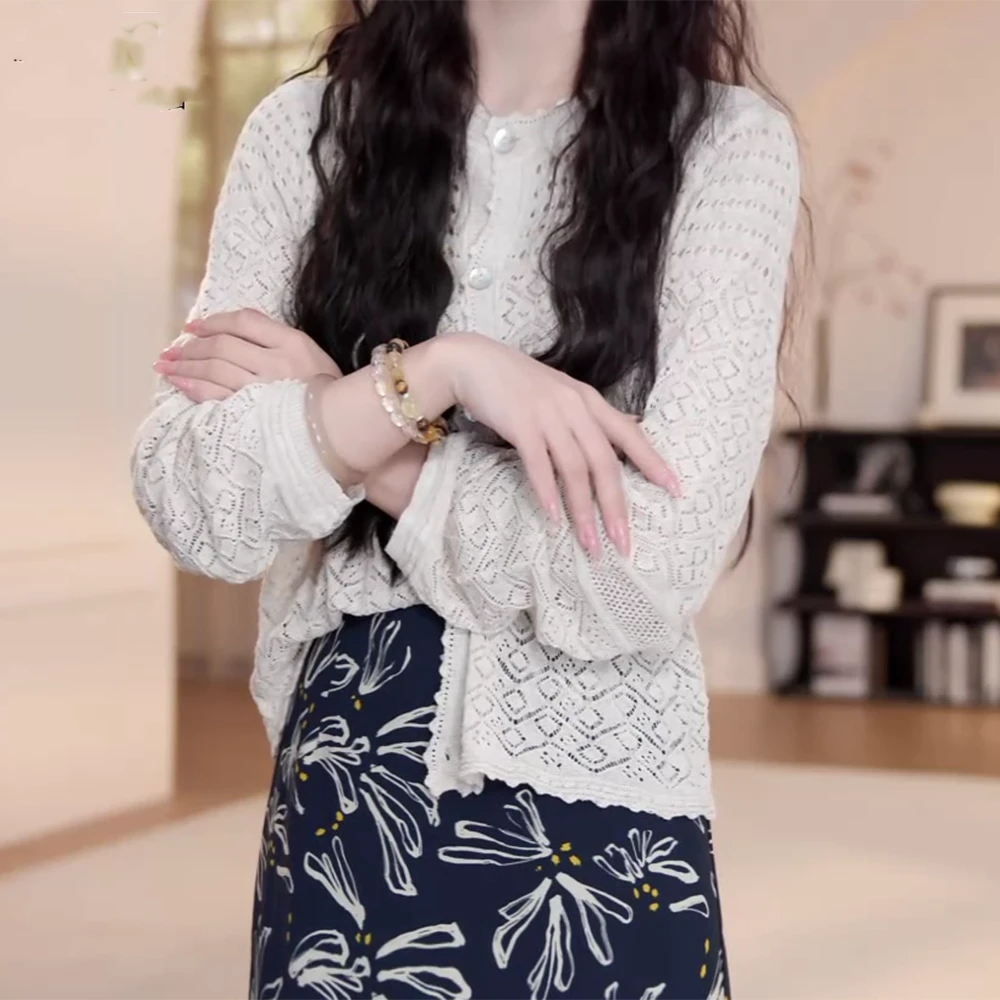 2025夏季薄款针织镂空防晒开衫长袖百搭宽松简约百搭针织开衫