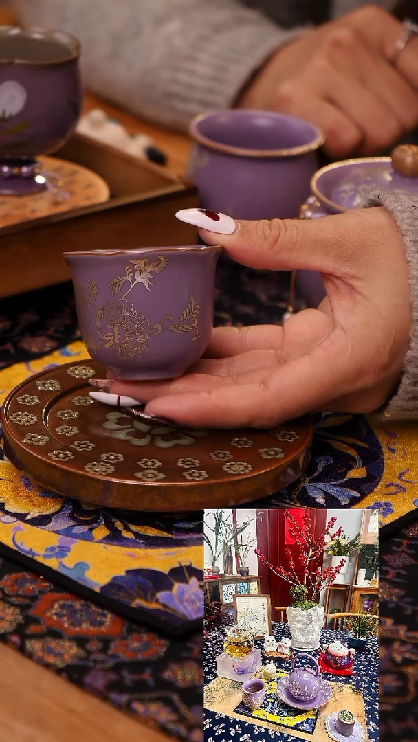 【闪购商品】紫嫣银绘牡丹花口主人杯