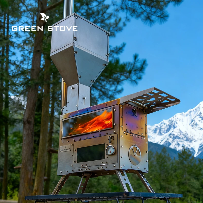 绿炉Greenstove Hori5 Ti钛制横炉户外颗粒柴火炉帐篷内炉取暖炉