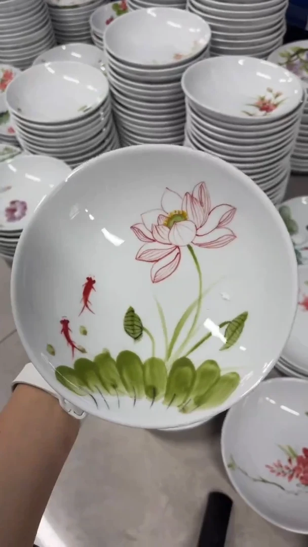 瓷片景德镇高温陶瓷食品级手绘釉中彩-圆深盘