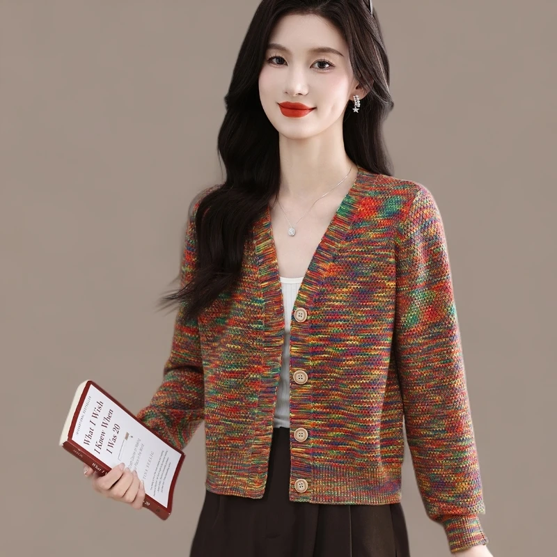 高端花纱针织开衫女小个子披肩外搭短款春秋新款宽松洋气毛衣外套