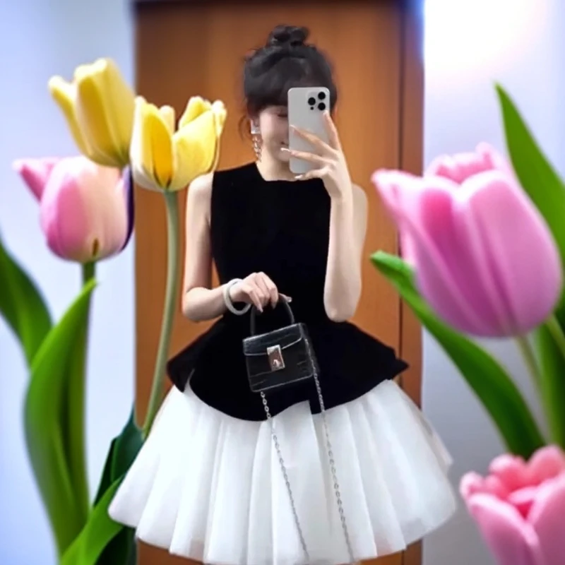 【原版品质+拉链】绝美无袖网纱蓬蓬连衣裙女2025夏季收腰公主裙