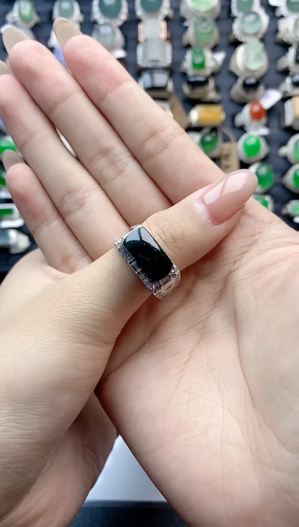 【闪购商品】翡翠戒指银S925镶嵌天然A货翡翠开口戒指