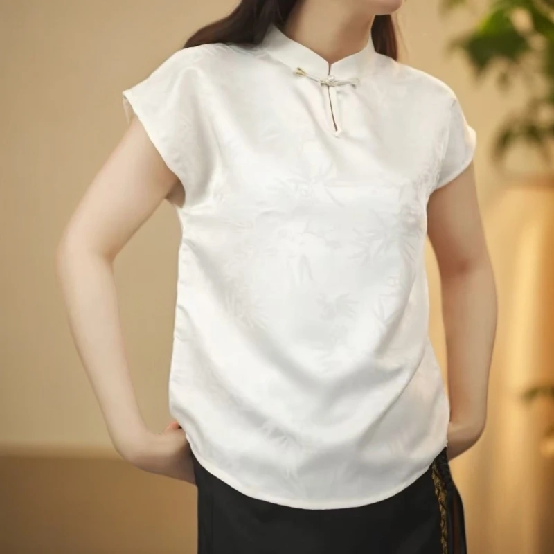 新中式重磅提花竹节高升休闲百搭滴水扣轻薄透气小衫2025原创正品
