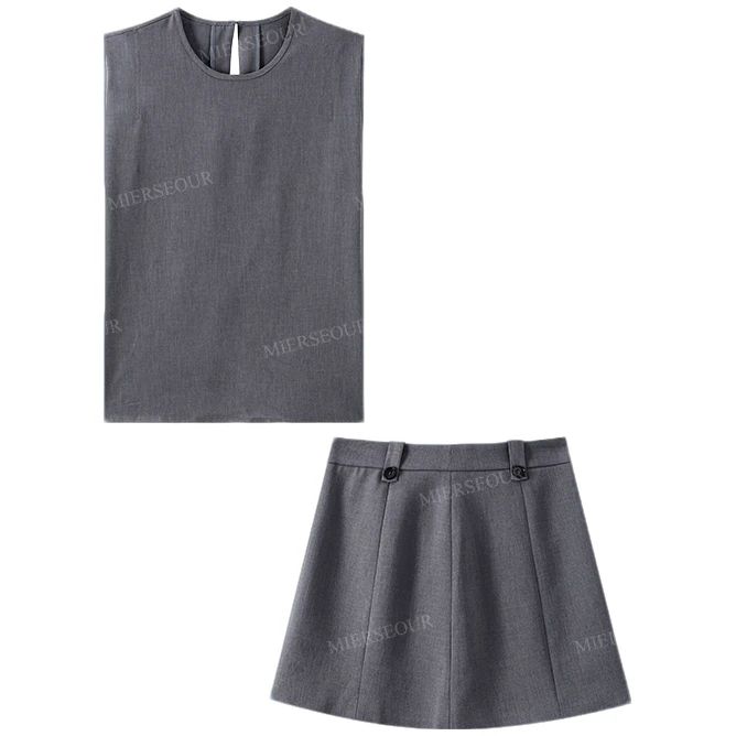 【封后轻奢设计】【简约线条】气质显瘦背心短裙套装女3320