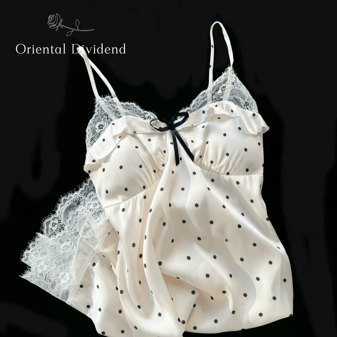 睡衣女春秋2025新款纯欲性感冰丝带胸垫蕾丝吊带裙子夏Q23女款