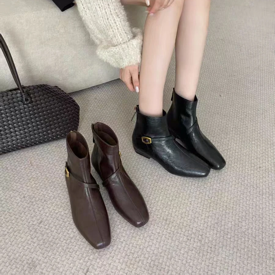 2CM单里时装靴小裸靴高跟尖头平底气质女鞋秋冬瘦瘦靴2639