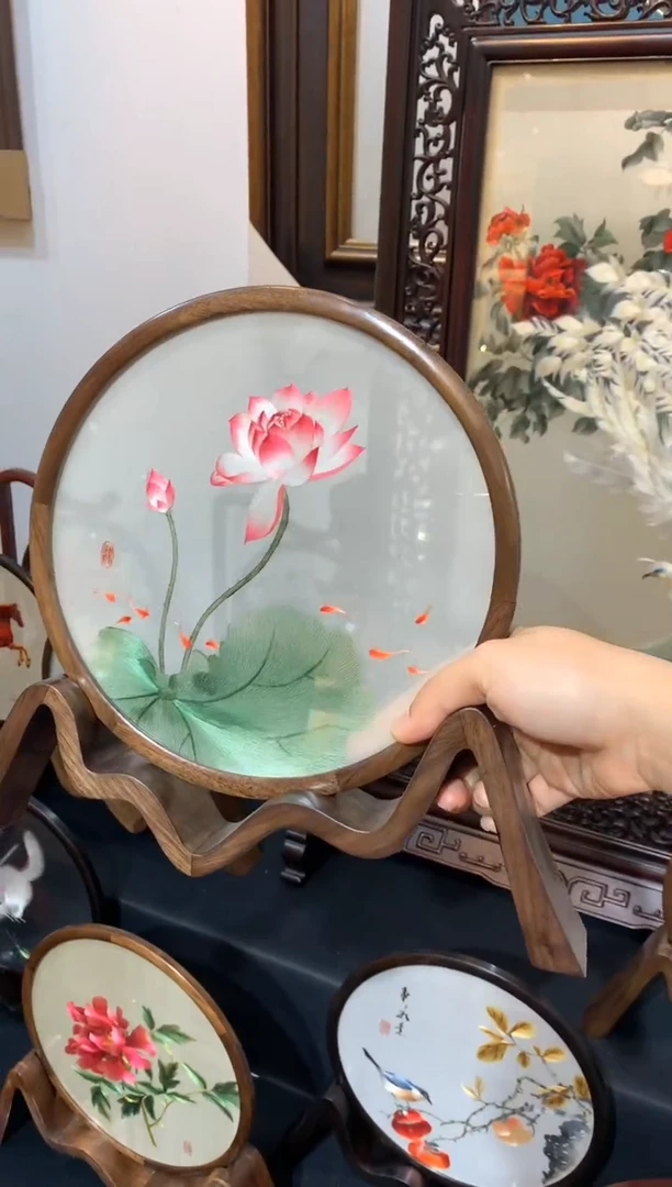 刺绣Y****板纯手工苏绣双面绣摆台荷花
