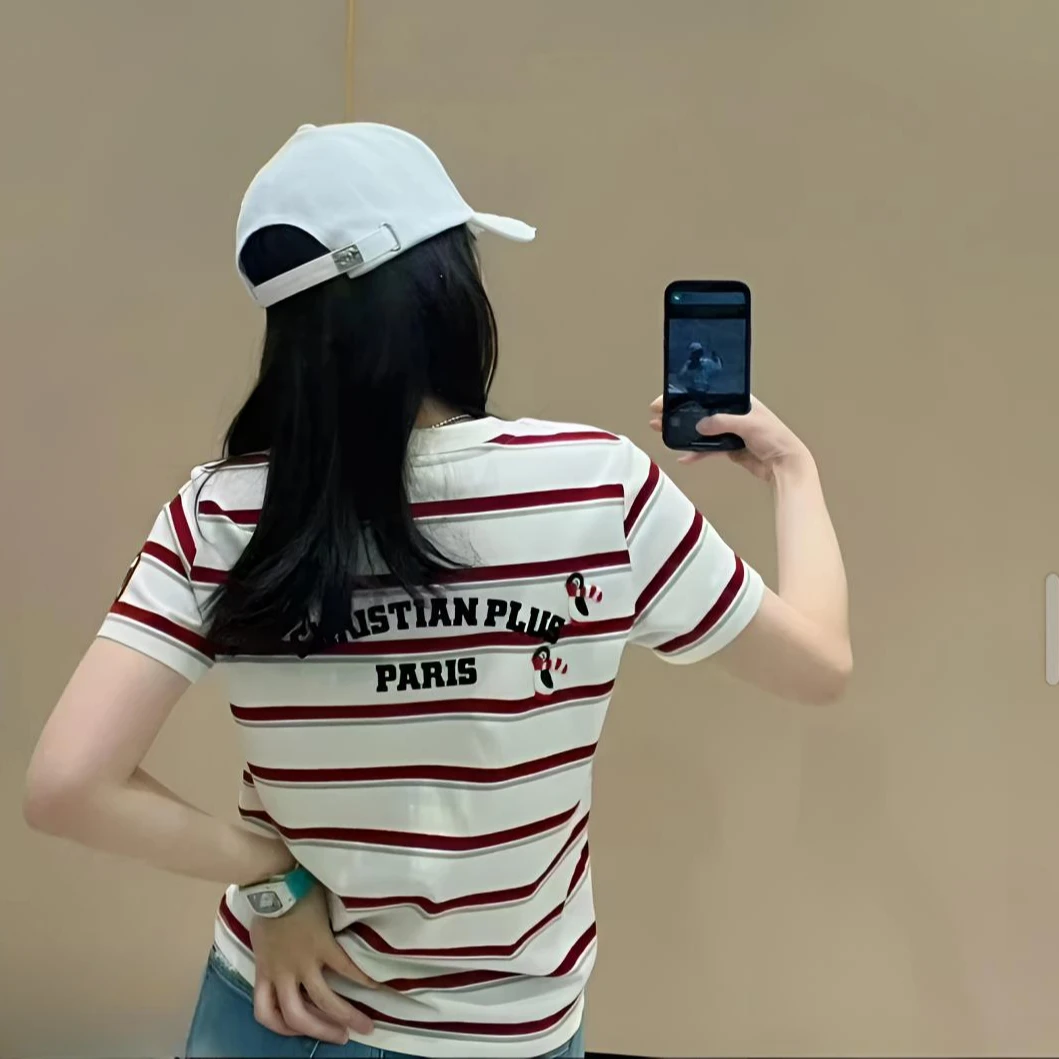 爆款新款创意短袖522602显瘦洋气时尚百搭设计感休闲体恤半袖圆领