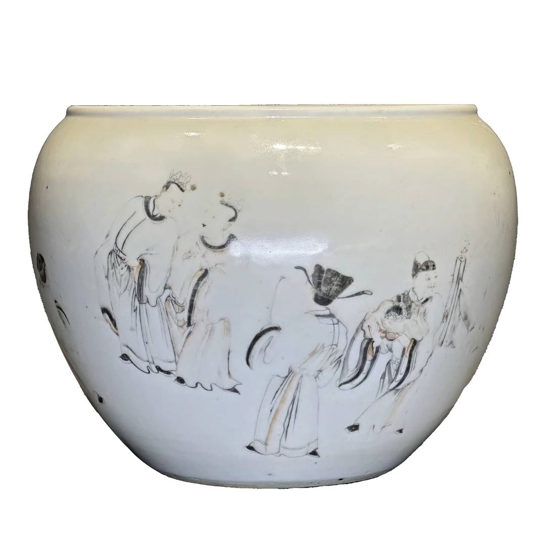 25320415y矾红墨彩高士图案缸