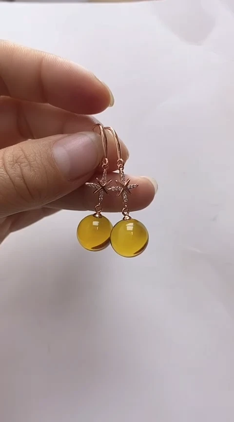 【闪购商品】琥珀裸石银S925镶嵌蓝珀耳坠