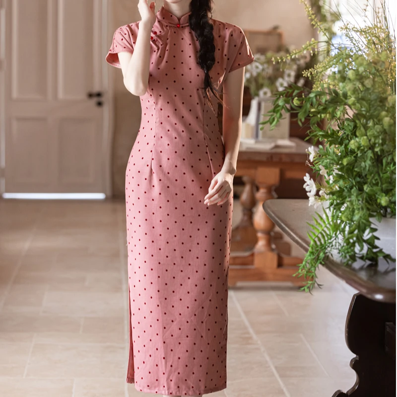 【风清余】2025春款新出炉西装植绒波点气质时尚显瘦修身双色旗袍